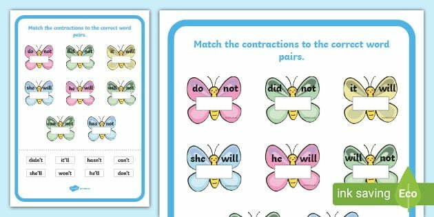 Contractions Butterfly Worksheet  Worksheets