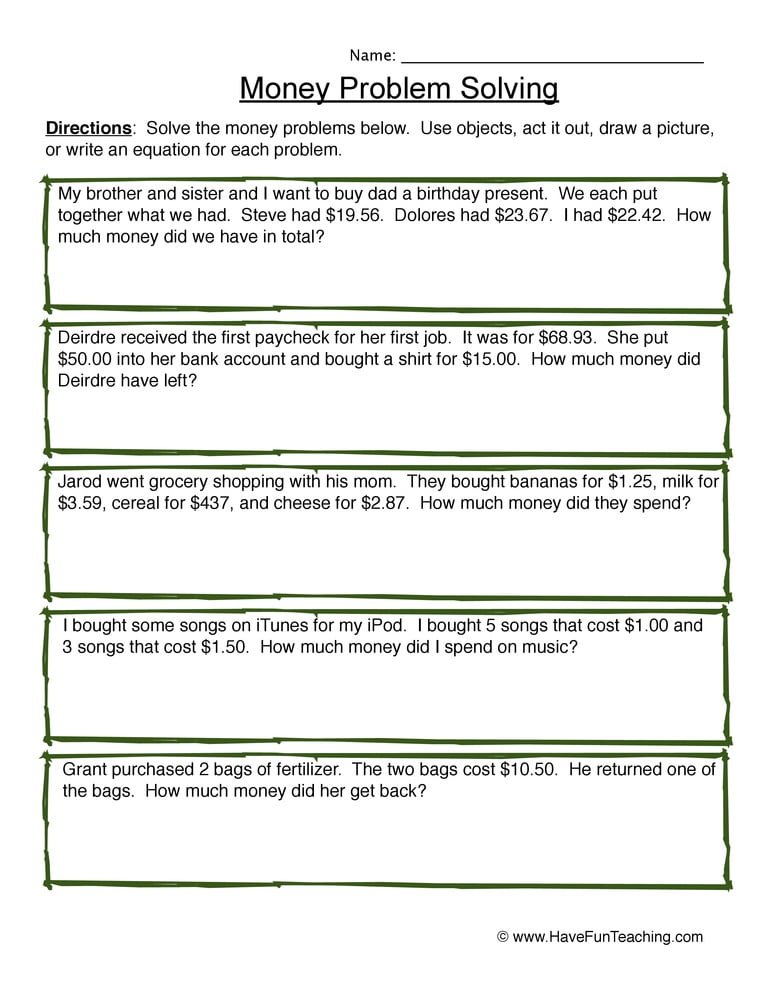 Counting Coins Word Problems Worksheet  Have Fun Teaching
