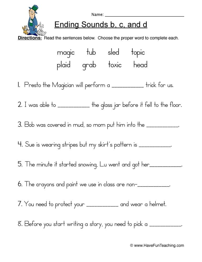 Ending Sounds B C D Sentences Worksheet  Have Fun Teaching
