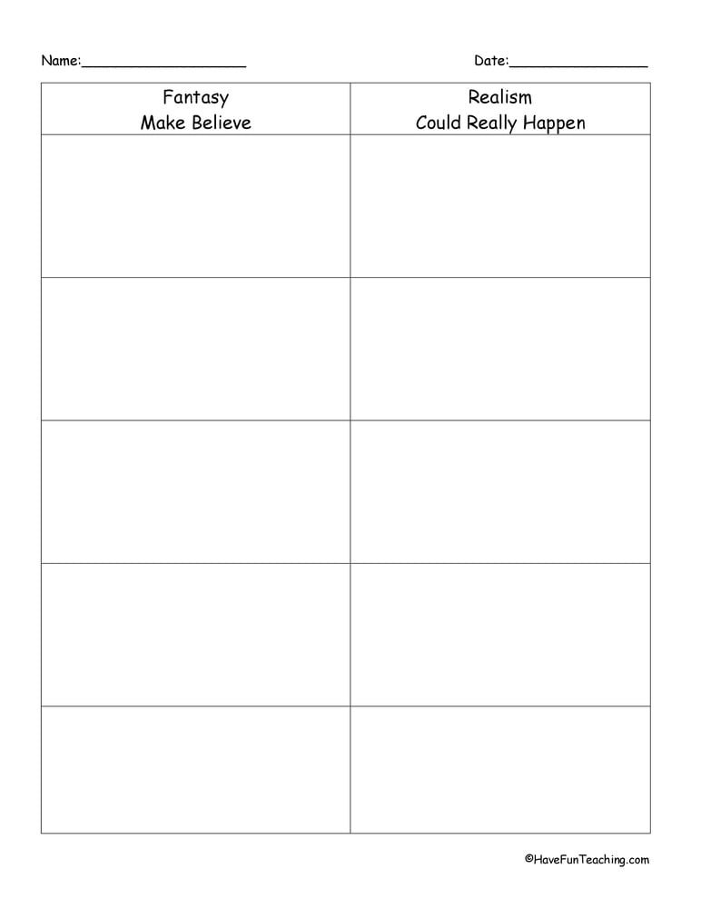 Fantasy And Realism Story Elements Graphic Organizer  Have Fun