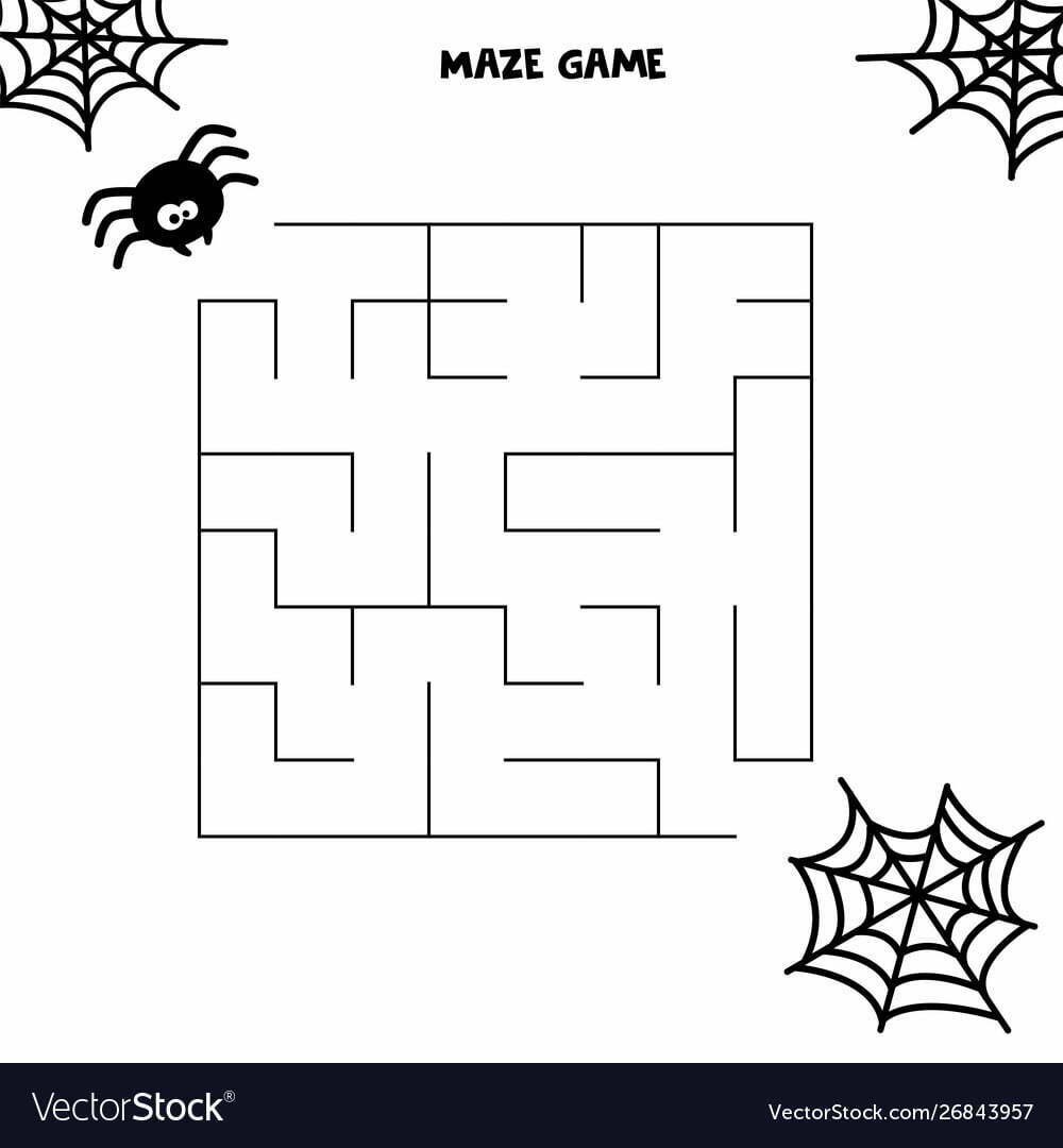 Halloween Maze Game Spider And His Web Worksheet Vector Image
