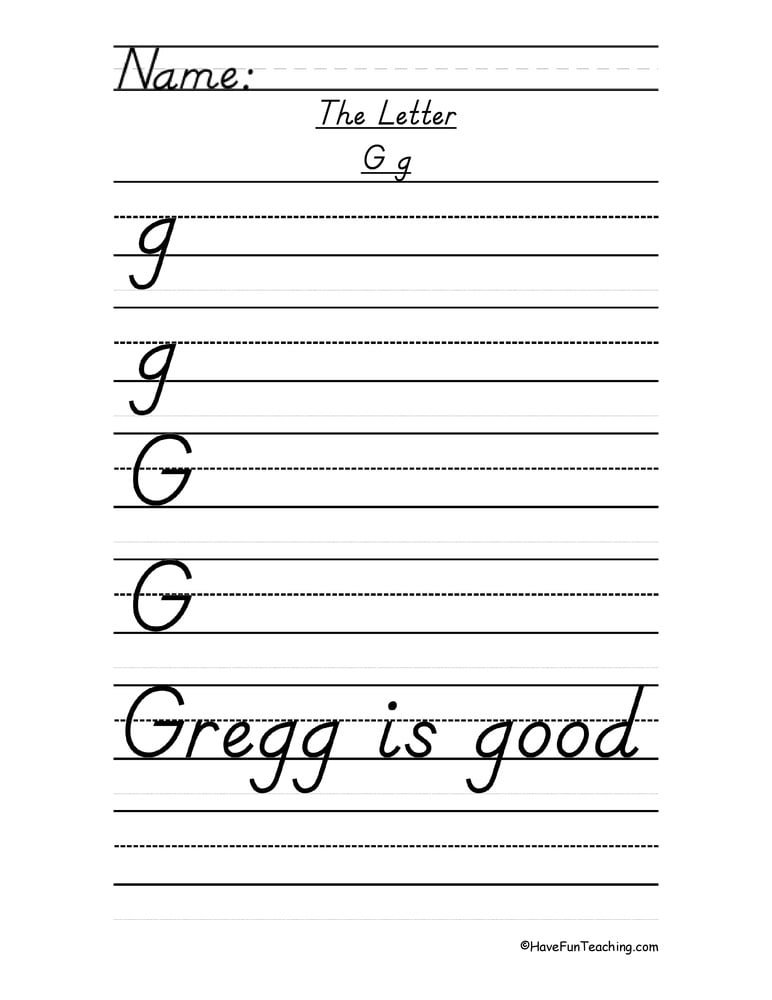 Letter G Dnealian Style Handwriting Practice Worksheet  Have Fun