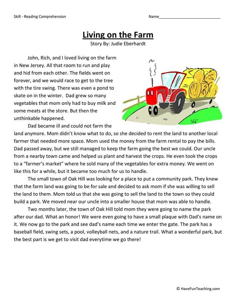 Living On The Farm Reading Comprehension Worksheet  Have Fun Teaching