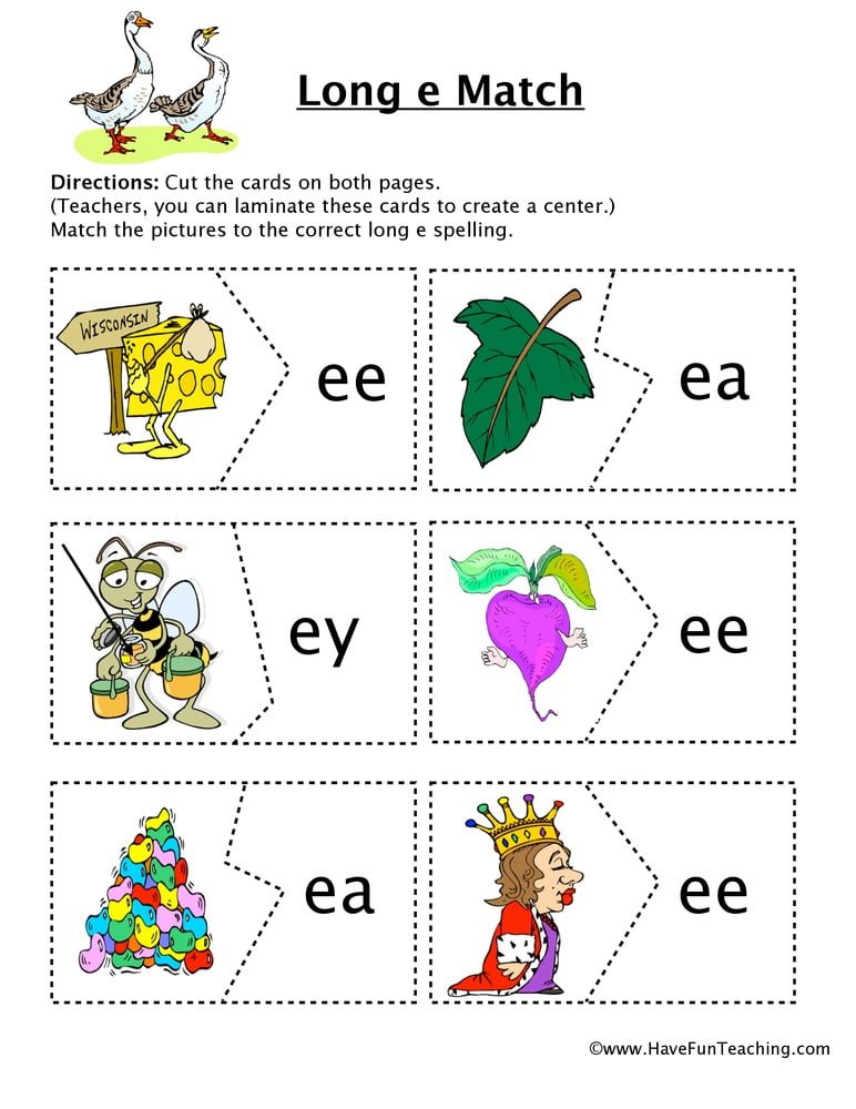 Long E Matching Puzzle  Have Fun Teaching