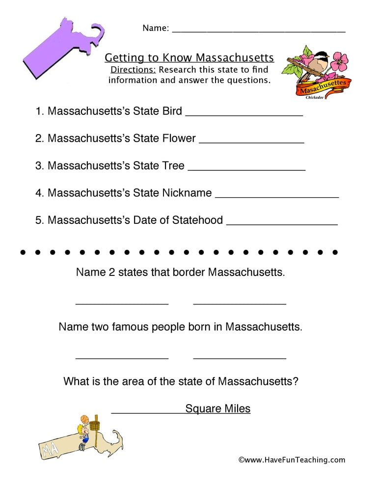Massachusetts Worksheet  Have Fun Teaching