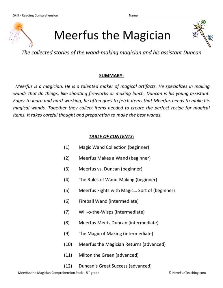 Meerfus The Magician Reading Comprehension Test Collection  Have
