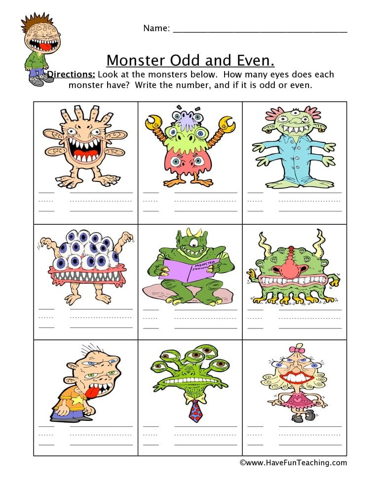 Monster Odd Even Worksheets - WorksheetsCity