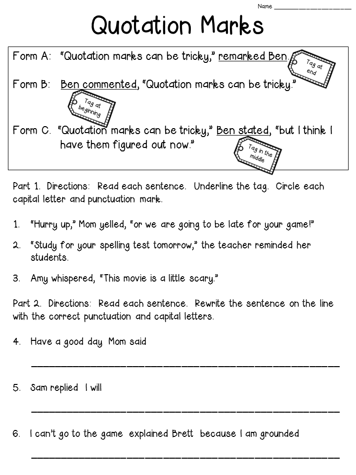 Quotation Marks Worksheet Freebie Check The Blog Post To See The