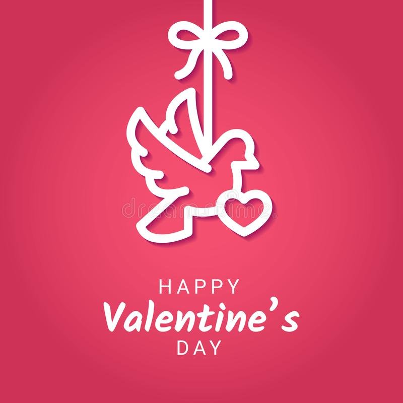 Valentine Day Congratulation Banner With Symbol Of Dove Holding