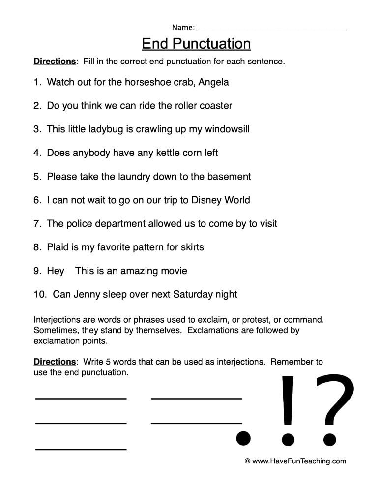 Add End Punctuation Worksheet  Have Fun Teaching