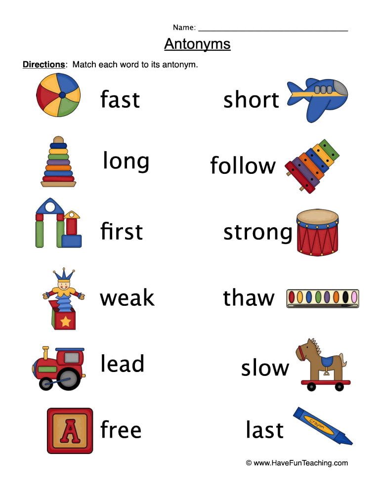 Antonyms Matching Pictures Worksheet  Have Fun Teaching