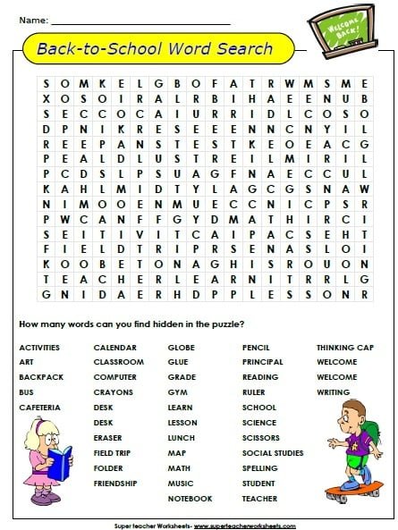 Back To School Word Search Puzzle