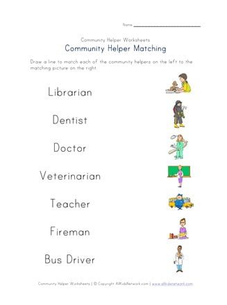 Community Helpers Matching Worksheet