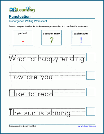 Ending Punctuation Worksheet For Kindergarten And Preschool