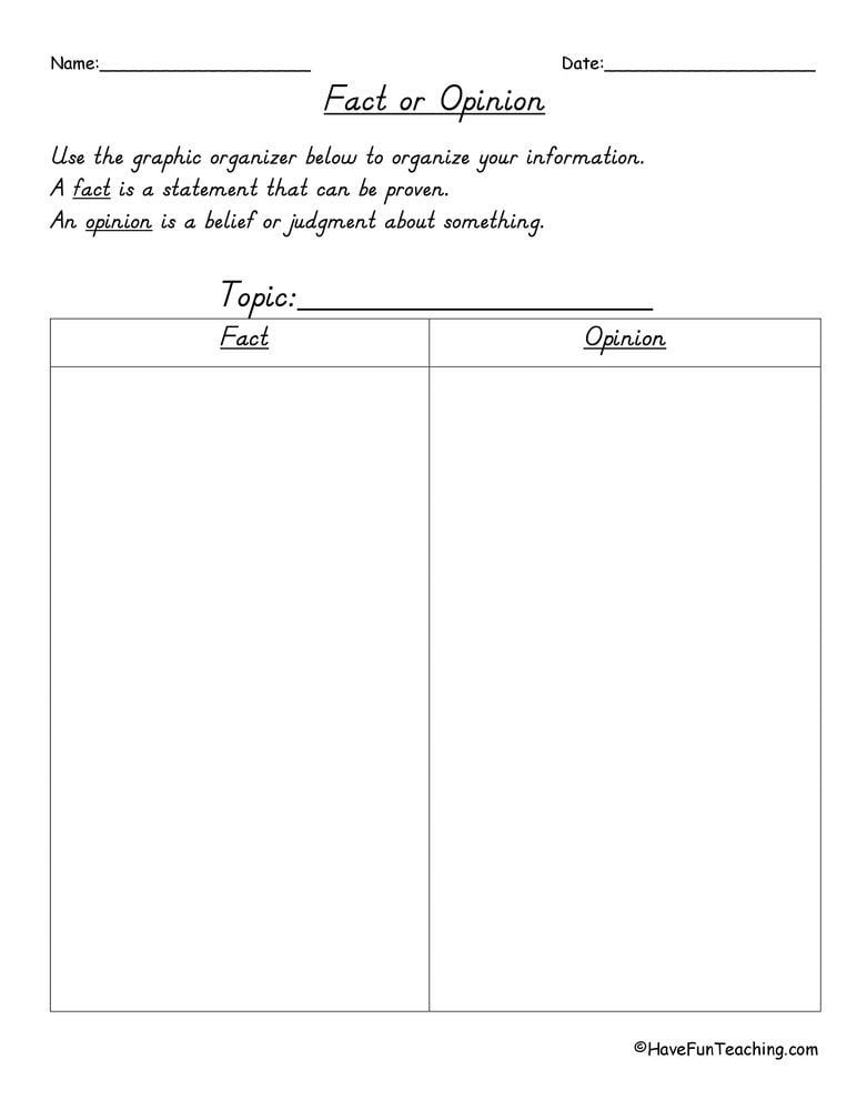 Fact And Opinion Landscape With Lines Graphic Organizer