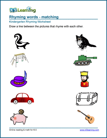 Free Preschool   Kindergarten Rhyming Worksheets