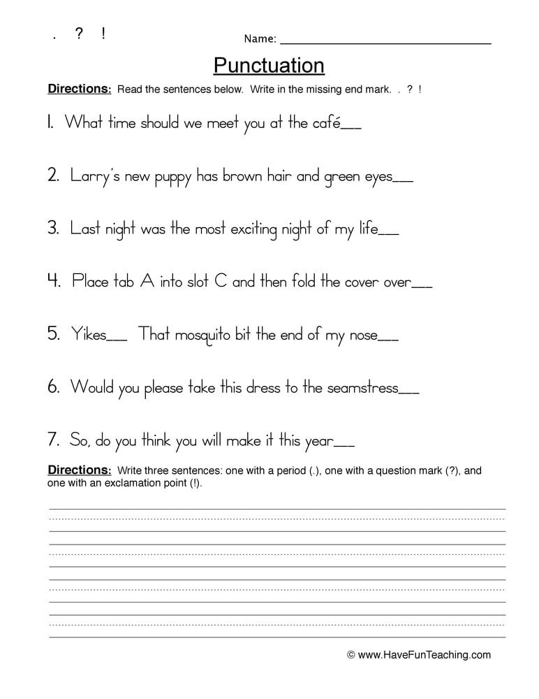 Including End Punctuation Worksheet  Have Fun Teaching