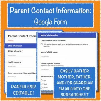 Parent Contact Information Google Form By Read Write Teach Ela