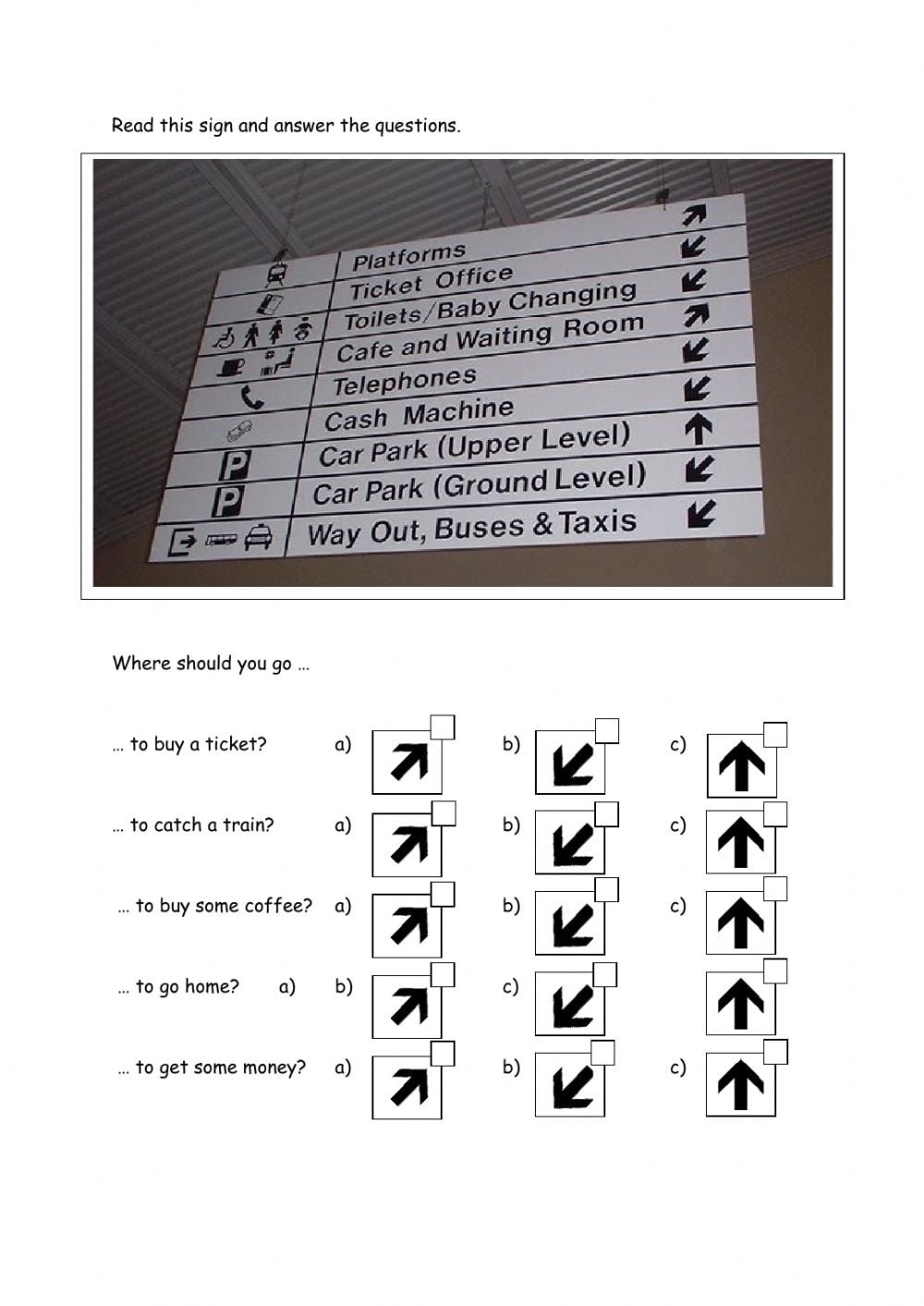 Reading Signs In A Train Station Worksheet