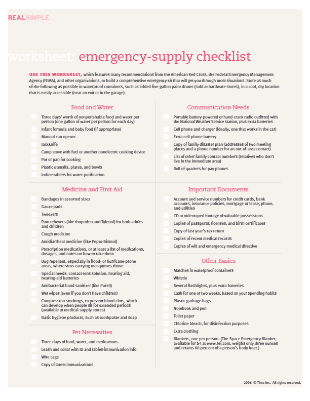 Real Simple Worksheet Emergency