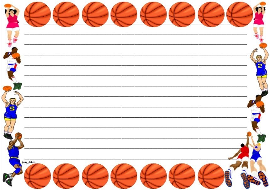 Basketball Themed Lined Paper And Pageborder