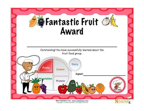 Food Group Fruit Fun Certificate Of Achievement For Children