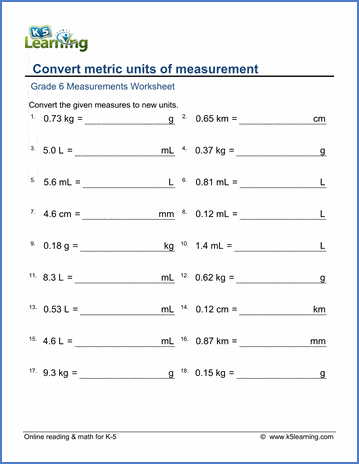 Grade  Measurement Worksheets Convert Metric Units