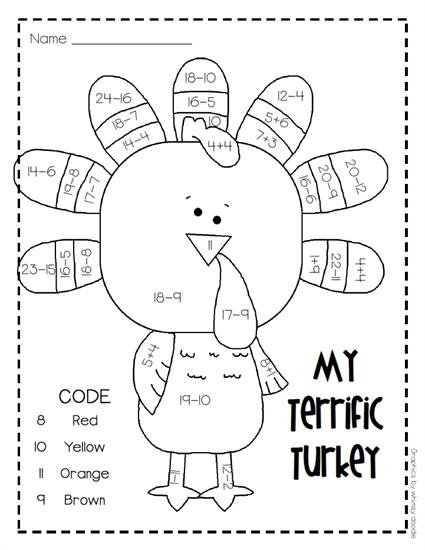 My Terrific Turkey Free Addition   Subtraction Worksheet For