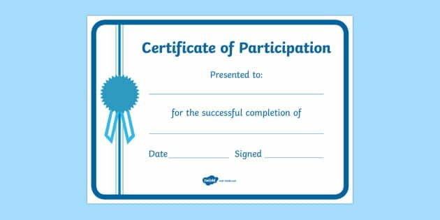 Reward For Participation Certificate