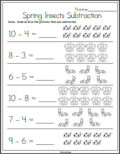 Spring Subtraction Worksheet For Kindergarten