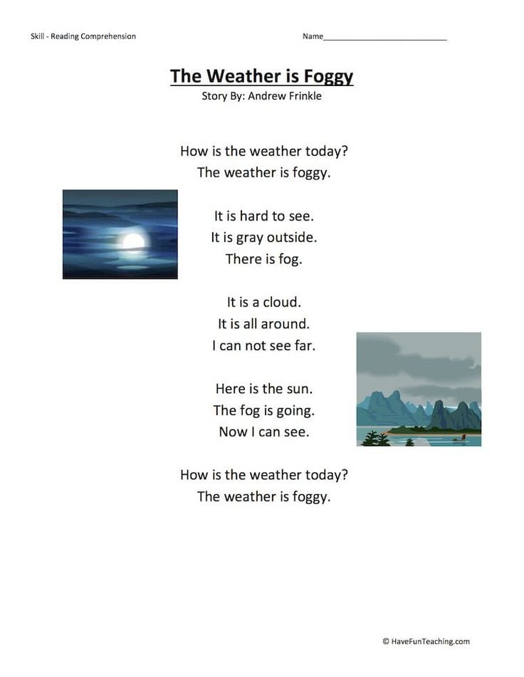 The Weather Is Foggy Reading Comprehension Worksheet