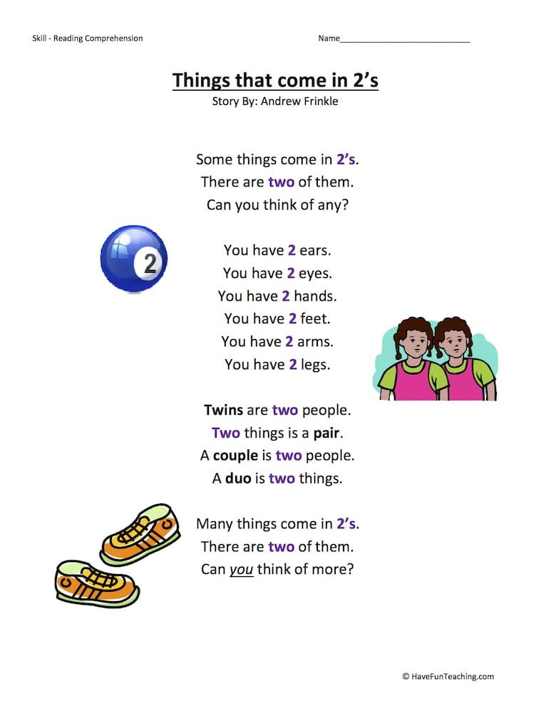 Things That Come In S Reading Comprehension Worksheet