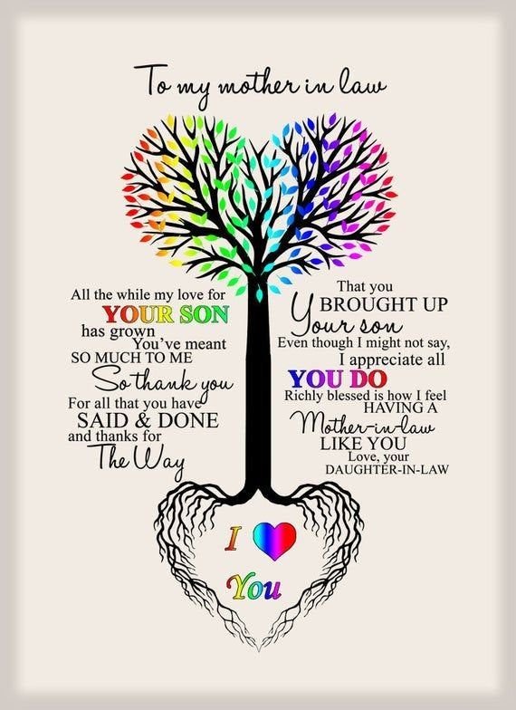 To My Mother In Law Tree Heart Rainbow Sweet Sayings Birthday