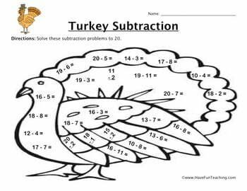Turkey Subtraction Worksheet By Have Fun Teaching