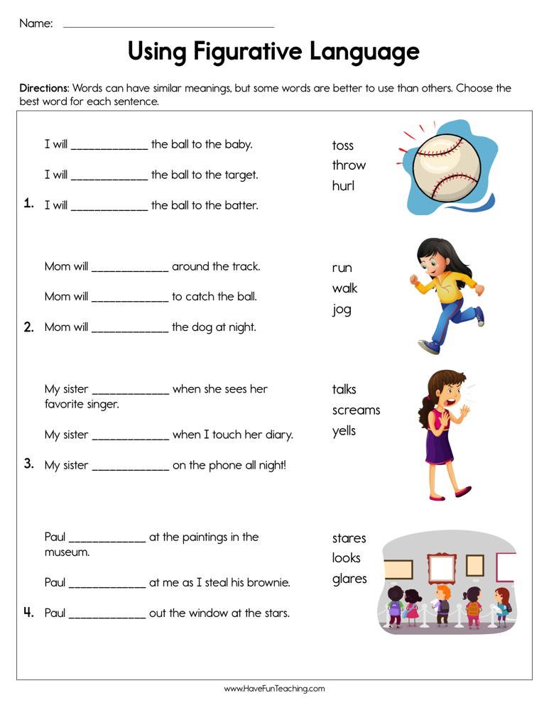Using Figurative Language Worksheet