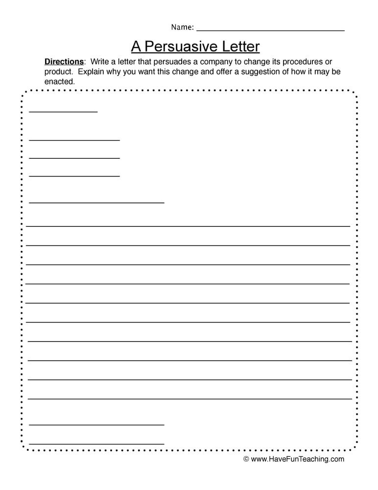 Writing A Persuasive Letter Worksheet