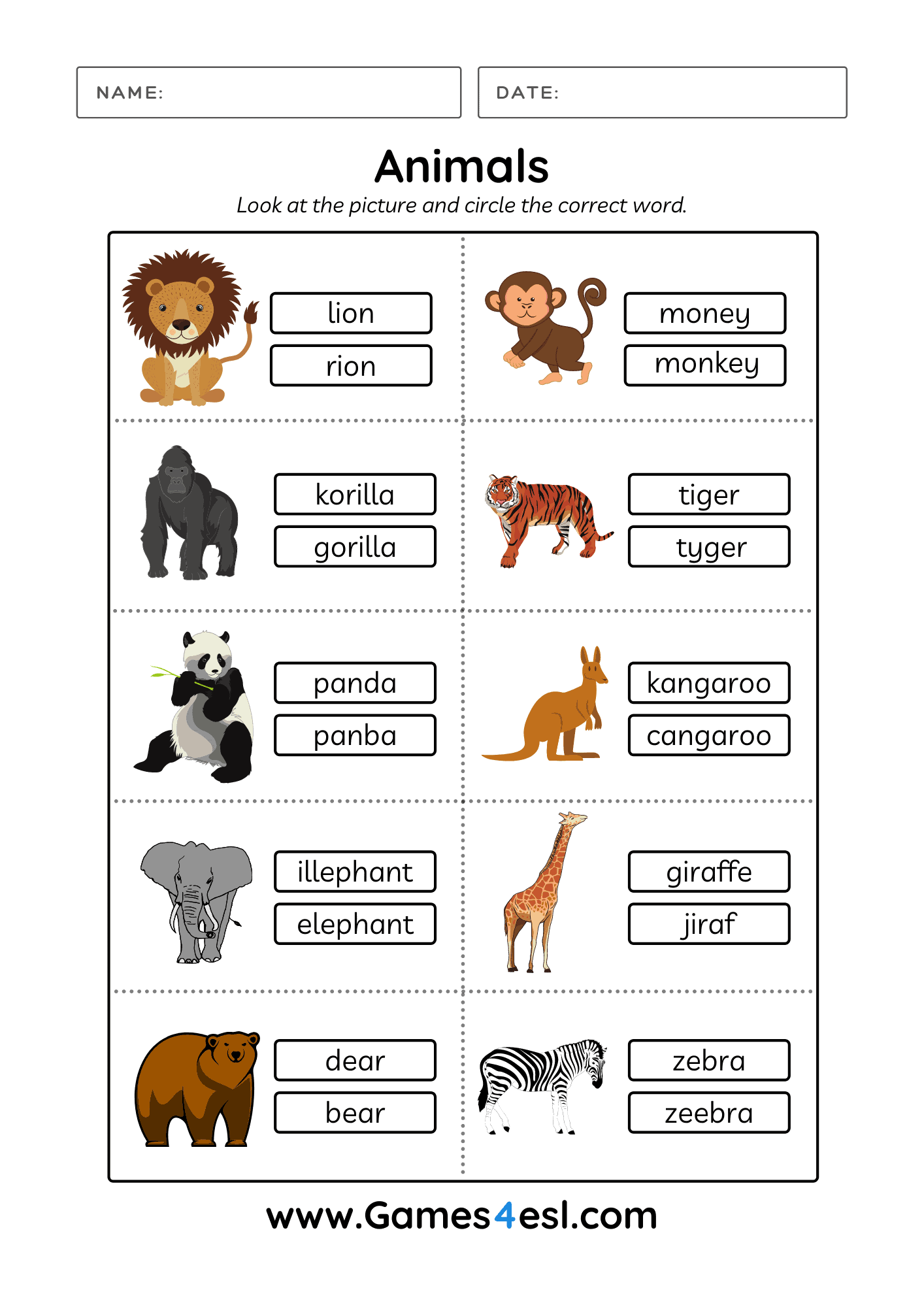 Animal Worksheets