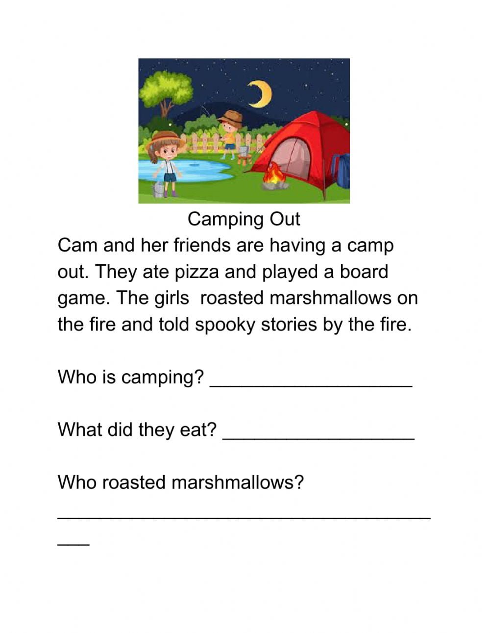 Camping Out  Worksheet