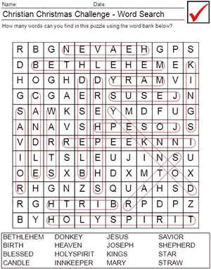Christian Christmas Word Search Challenge Answers