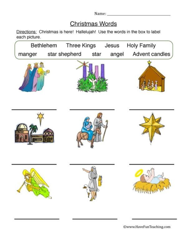 Christmas Religious Words Worksheet