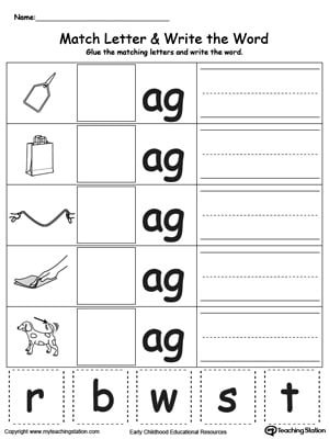 Free Ag Word Family Match Letter And Write The Word
