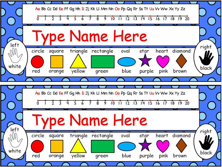 Free Editable Nameplates For Kindergarten