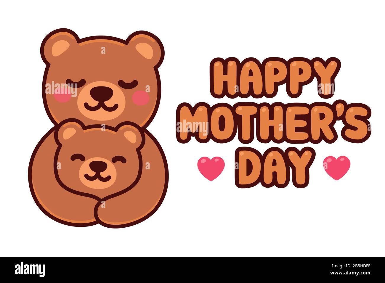 Happy Mothers Day Cute Cartoon Greeting Card With Bear Mom