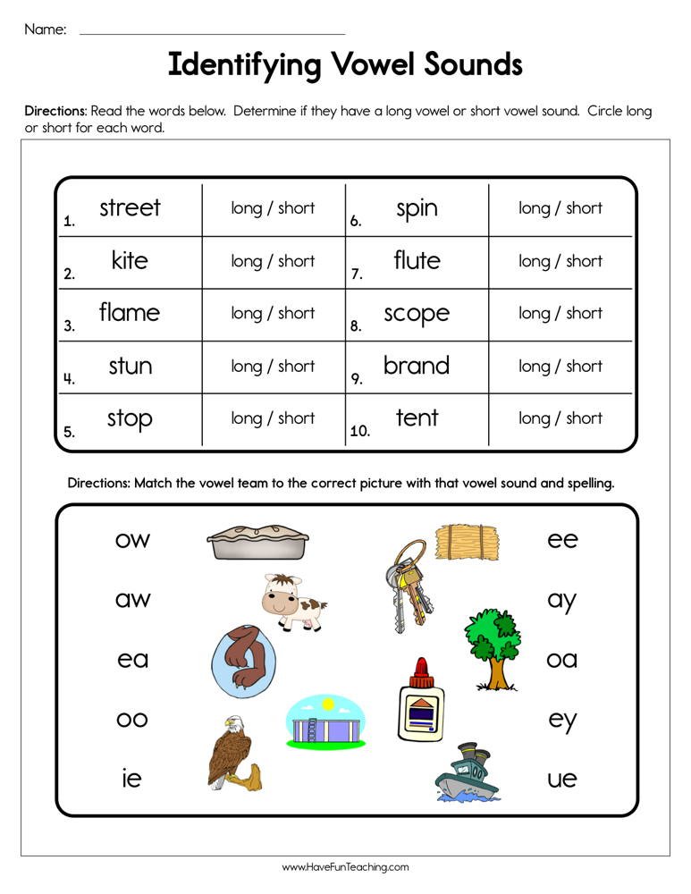 Identifying Vowel Sounds Worksheet