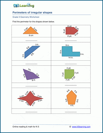 Perimeters Of Irregular Shapes Worksheets
