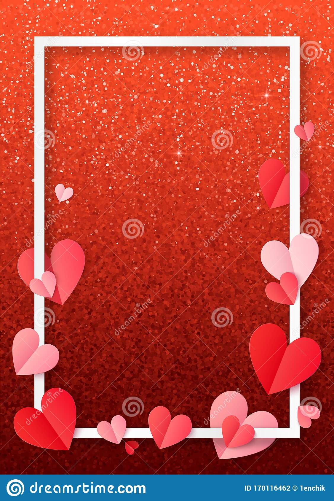 Valentines Day Poster Frame Template With Folded Paper Hearts And