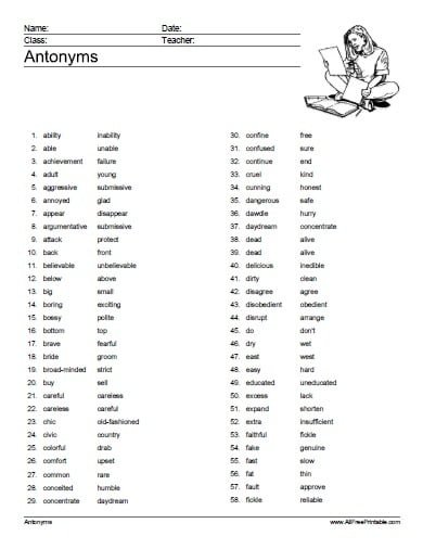Antonyms List