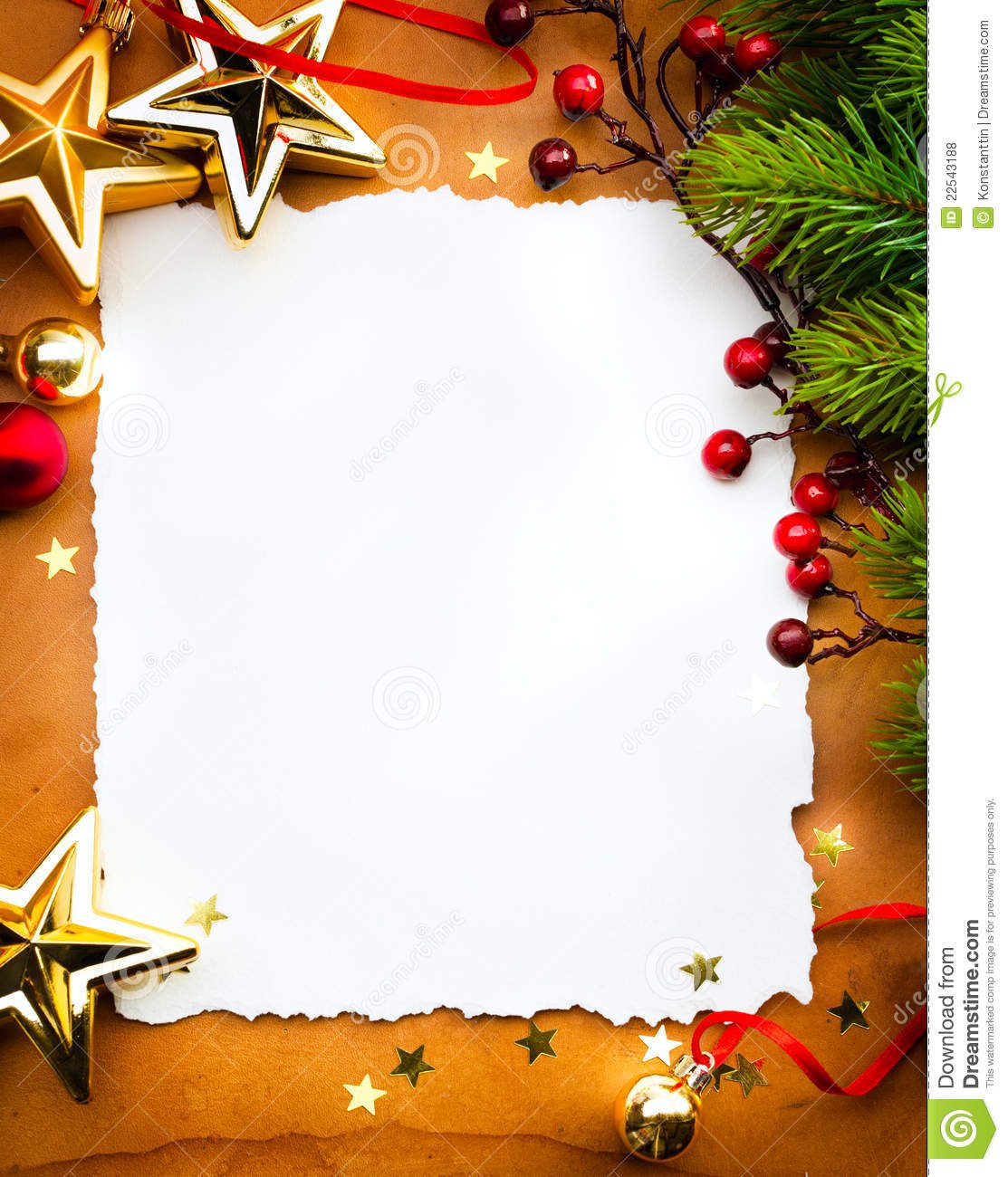 Christmas Greeting Card Paper On Red Backgroun Stock Photo