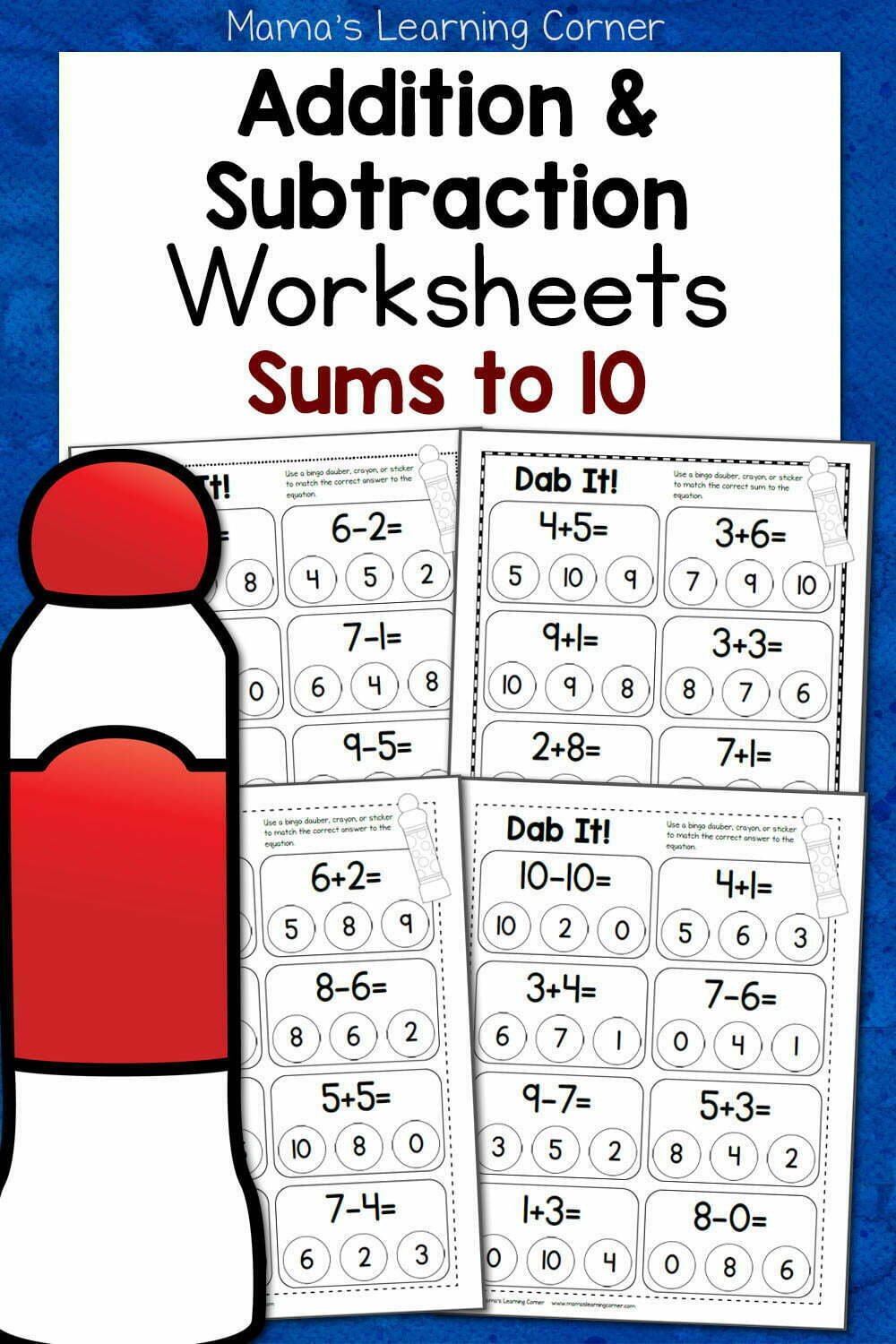 Dab It Addition And Subtraction Worksheets