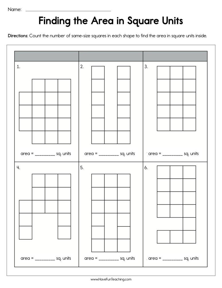 Finding The Area In Square Units Worksheet